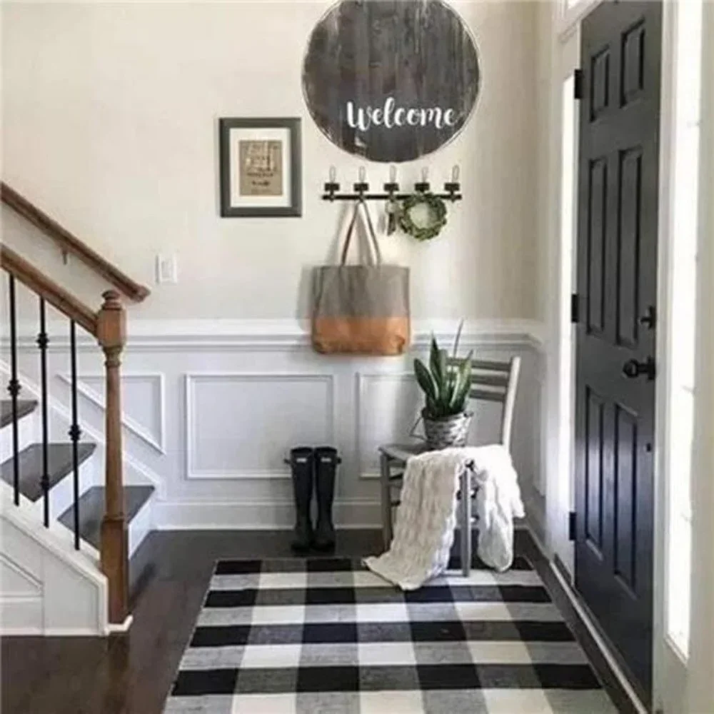 Buffalo Plaid Rugs Black and White Check Rug 35.4'' x 59''Hand-Woven (3' x 5')